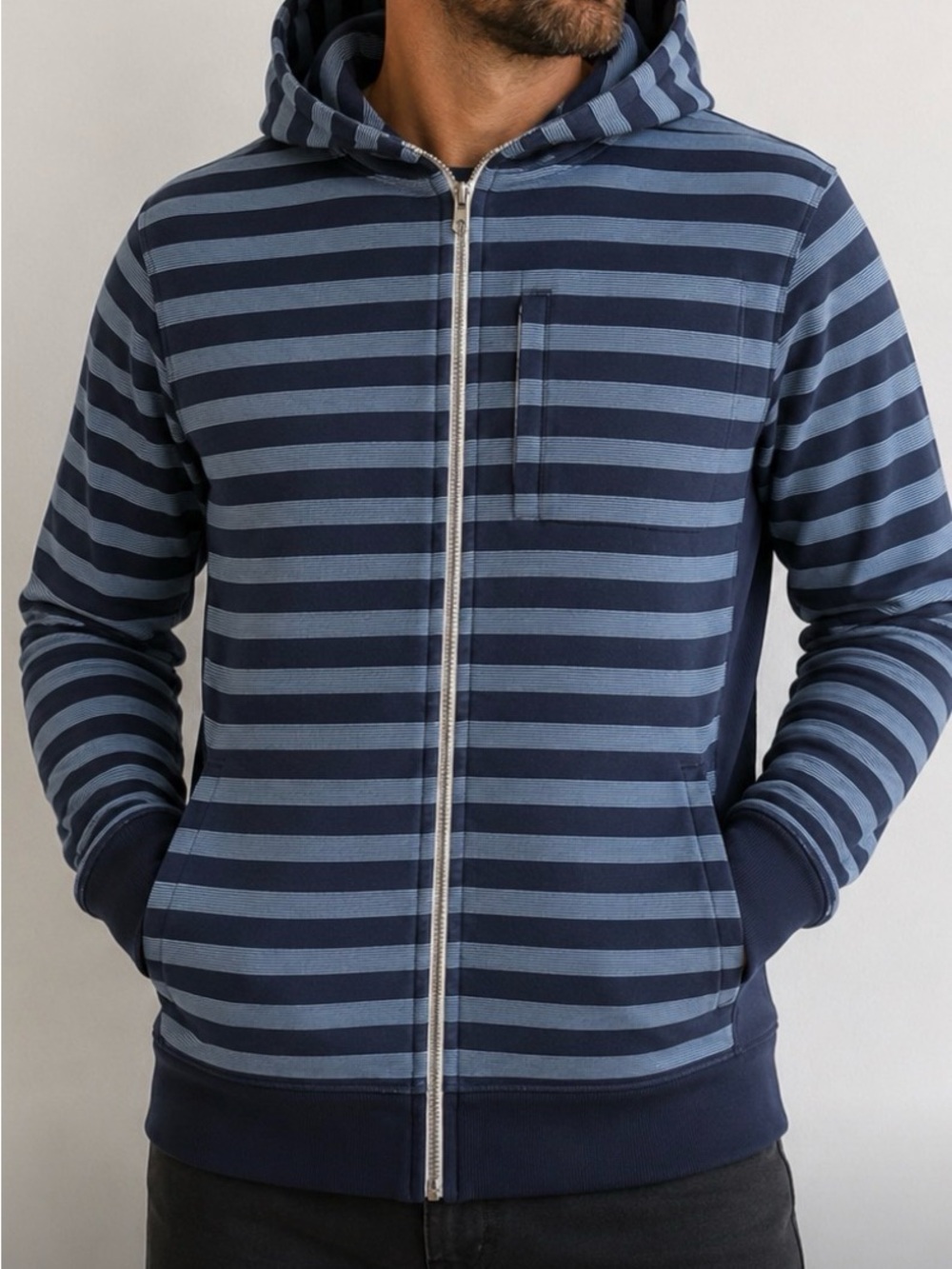 Lululemon unisex large Blue Striped Full-Zip Hoodie Sweater